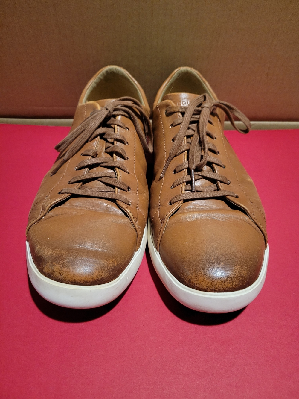 Cole Haan Tan Leather Lace-Up Sneakers with White Soles